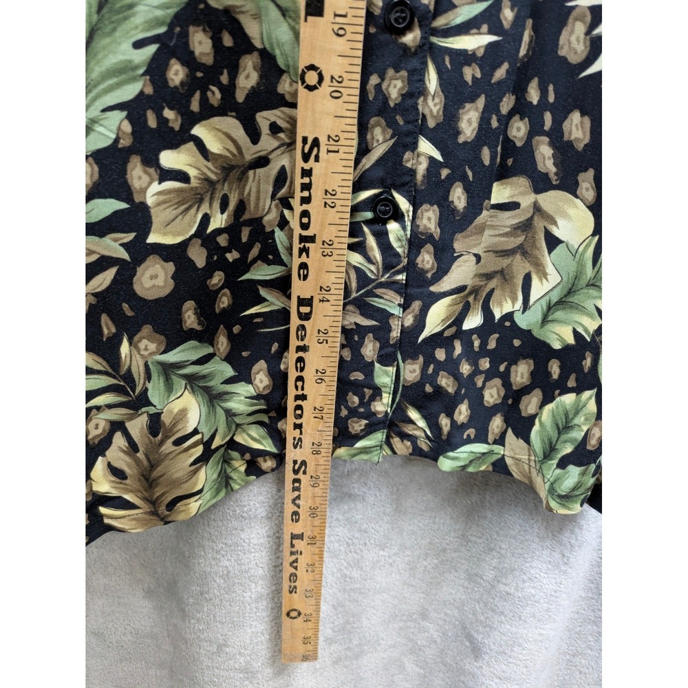 Tropical Leaf Print Button Down Shirt Womens 2X Botanical Vintage 90s Safari - Picture 5 of 7